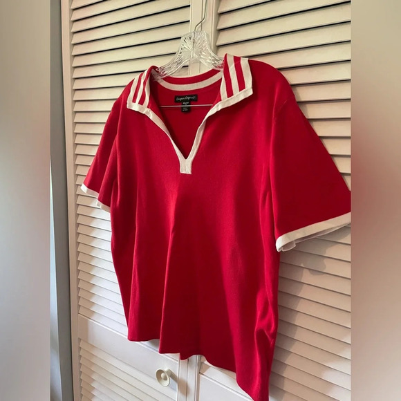 Vintage Designers Originals Women’s Size 1X Polo Style Collar White Striped Red - Picture 4 of 12